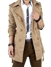 baratos Trench coat masculino-Homens Casaco de inverno Jaqueta Corta-Vento Jaqueta de Transição Casaco de campo Peacoat Casaco impermeável Casaco O negócio Casual Outono Inverno Algodão agasalhos Roupa Cor Sólida Superdimensionado
