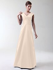 cheap Bridesmaid Dresses-Princess / A-Line V Neck Floor Length Stretch Satin Bridesmaid Dress with Criss Cross