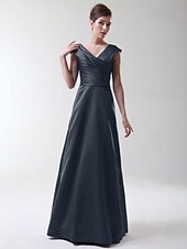 cheap Bridesmaid Dresses-Princess / A-Line V Neck Floor Length Stretch Satin Bridesmaid Dress with Criss Cross