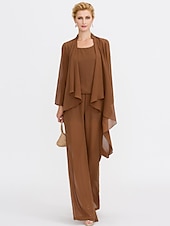 cheap Mom&#039;s Pant Suits-Jumpsuits Sheath Mother of the Bride  Formal Wedding Guest Elegant Two Piece Jumpsuits V Neck Floor Length Chiffon Sleeveless with Pleats 2025 free custom size