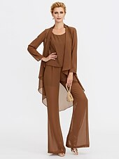 cheap Mom&#039;s Pant Suits-Jumpsuits Sheath Mother of the Bride  Formal Wedding Guest Elegant Two Piece Jumpsuits V Neck Floor Length Chiffon Sleeveless with Pleats 2025 free custom size