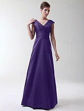cheap Bridesmaid Dresses-Princess / A-Line V Neck Floor Length Stretch Satin Bridesmaid Dress with Criss Cross