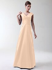 cheap Bridesmaid Dresses-Princess / A-Line V Neck Floor Length Stretch Satin Bridesmaid Dress with Criss Cross