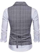 cheap Men&#039;s Vest-Men&#039;s Vest Waistcoat Business Wedding Party Active Smart Casual Spring Fall Polyester Plaid Double Breasted Shirt Collar Slim Brown Light Grey Dark Gray Vest