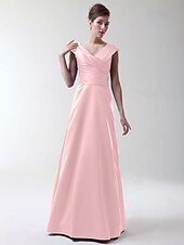 cheap Bridesmaid Dresses-Princess / A-Line V Neck Floor Length Stretch Satin Bridesmaid Dress with Criss Cross