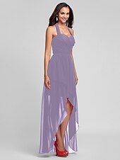 זול שמלות שושבינה-נשף / גזרת A קולר א-סימטרי / עד הריצפה שיפון שמלה לשושבינה  עם בד בהצלבה / תד נשפך