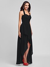 זול שמלות שושבינה-נשף / גזרת A קולר א-סימטרי / עד הריצפה שיפון שמלה לשושבינה  עם בד בהצלבה / תד נשפך