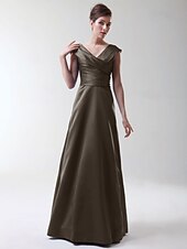 cheap Bridesmaid Dresses-Princess / A-Line V Neck Floor Length Stretch Satin Bridesmaid Dress with Criss Cross