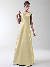cheap Bridesmaid Dresses-Princess / A-Line V Neck Floor Length Stretch Satin Bridesmaid Dress with Criss Cross