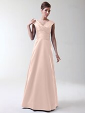 cheap Bridesmaid Dresses-Princess / A-Line V Neck Floor Length Stretch Satin Bridesmaid Dress with Criss Cross