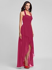 זול שמלות שושבינה-נשף / גזרת A קולר א-סימטרי / עד הריצפה שיפון שמלה לשושבינה  עם בד בהצלבה / תד נשפך