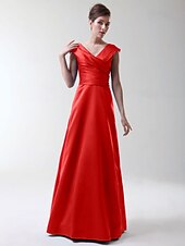 cheap Bridesmaid Dresses-Princess / A-Line V Neck Floor Length Stretch Satin Bridesmaid Dress with Criss Cross