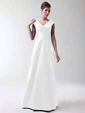 cheap Bridesmaid Dresses-Princess / A-Line V Neck Floor Length Stretch Satin Bridesmaid Dress with Criss Cross