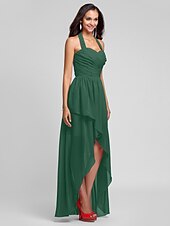 זול שמלות שושבינה-נשף / גזרת A קולר א-סימטרי / עד הריצפה שיפון שמלה לשושבינה  עם בד בהצלבה / תד נשפך