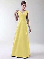 cheap Bridesmaid Dresses-Princess / A-Line V Neck Floor Length Stretch Satin Bridesmaid Dress with Criss Cross