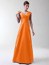 cheap Bridesmaid Dresses-Princess / A-Line V Neck Floor Length Stretch Satin Bridesmaid Dress with Criss Cross