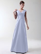 cheap Bridesmaid Dresses-Princess / A-Line V Neck Floor Length Stretch Satin Bridesmaid Dress with Criss Cross