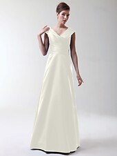 cheap Bridesmaid Dresses-Princess / A-Line V Neck Floor Length Stretch Satin Bridesmaid Dress with Criss Cross