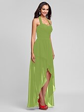 זול שמלות שושבינה-נשף / גזרת A קולר א-סימטרי / עד הריצפה שיפון שמלה לשושבינה  עם בד בהצלבה / תד נשפך