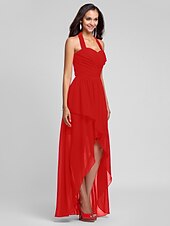 זול שמלות שושבינה-נשף / גזרת A קולר א-סימטרי / עד הריצפה שיפון שמלה לשושבינה  עם בד בהצלבה / תד נשפך