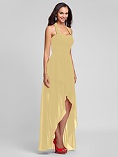 זול שמלות שושבינה-נשף / גזרת A קולר א-סימטרי / עד הריצפה שיפון שמלה לשושבינה  עם בד בהצלבה / תד נשפך