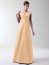 cheap Bridesmaid Dresses-Princess / A-Line V Neck Floor Length Stretch Satin Bridesmaid Dress with Criss Cross