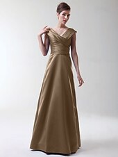 cheap Bridesmaid Dresses-Princess / A-Line V Neck Floor Length Stretch Satin Bridesmaid Dress with Criss Cross