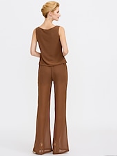 cheap Mom&#039;s Pant Suits-Jumpsuits Sheath Mother of the Bride  Formal Wedding Guest Elegant Two Piece Jumpsuits V Neck Floor Length Chiffon Sleeveless with Pleats 2025 free custom size