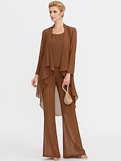 cheap Mom&#039;s Pant Suits-Jumpsuits Sheath Mother of the Bride  Formal Wedding Guest Elegant Two Piece Jumpsuits V Neck Floor Length Chiffon Sleeveless with Pleats 2025 free custom size