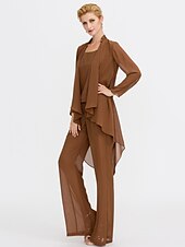 cheap Mom&#039;s Pant Suits-Jumpsuits Sheath Mother of the Bride  Formal Wedding Guest Elegant Two Piece Jumpsuits V Neck Floor Length Chiffon Sleeveless with Pleats 2025 free custom size