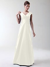 cheap Bridesmaid Dresses-Princess / A-Line V Neck Floor Length Stretch Satin Bridesmaid Dress with Criss Cross