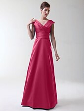 cheap Bridesmaid Dresses-Princess / A-Line V Neck Floor Length Stretch Satin Bridesmaid Dress with Criss Cross