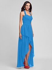 זול שמלות שושבינה-נשף / גזרת A קולר א-סימטרי / עד הריצפה שיפון שמלה לשושבינה  עם בד בהצלבה / תד נשפך