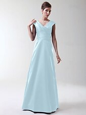 cheap Bridesmaid Dresses-Princess / A-Line V Neck Floor Length Stretch Satin Bridesmaid Dress with Criss Cross