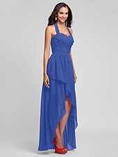 זול שמלות שושבינה-נשף / גזרת A קולר א-סימטרי / עד הריצפה שיפון שמלה לשושבינה  עם בד בהצלבה / תד נשפך