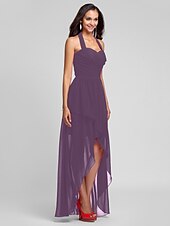 זול שמלות שושבינה-נשף / גזרת A קולר א-סימטרי / עד הריצפה שיפון שמלה לשושבינה  עם בד בהצלבה / תד נשפך