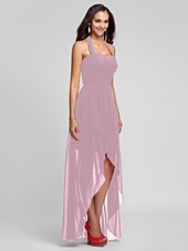 זול שמלות שושבינה-נשף / גזרת A קולר א-סימטרי / עד הריצפה שיפון שמלה לשושבינה  עם בד בהצלבה / תד נשפך