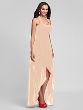 זול שמלות שושבינה-נשף / גזרת A קולר א-סימטרי / עד הריצפה שיפון שמלה לשושבינה  עם בד בהצלבה / תד נשפך