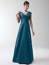 cheap Bridesmaid Dresses-Princess / A-Line V Neck Floor Length Stretch Satin Bridesmaid Dress with Criss Cross