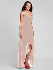 זול שמלות שושבינה-נשף / גזרת A קולר א-סימטרי / עד הריצפה שיפון שמלה לשושבינה  עם בד בהצלבה / תד נשפך