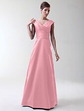 cheap Bridesmaid Dresses-Princess / A-Line V Neck Floor Length Stretch Satin Bridesmaid Dress with Criss Cross