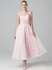 baratos Vestidos Baile Formatura-Linha A Vestidos de baile Floral Vestido Convidado do casamento Festa de Noite Até o Tornozelo Manga Curta Ilusão Decote Renda Zíper com Apliques 2024
