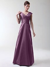 cheap Bridesmaid Dresses-Princess / A-Line V Neck Floor Length Stretch Satin Bridesmaid Dress with Criss Cross