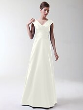 cheap Bridesmaid Dresses-Princess / A-Line V Neck Floor Length Stretch Satin Bridesmaid Dress with Criss Cross