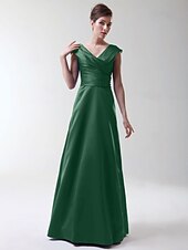 cheap Bridesmaid Dresses-Princess / A-Line V Neck Floor Length Stretch Satin Bridesmaid Dress with Criss Cross