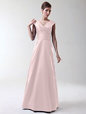 cheap Bridesmaid Dresses-Princess / A-Line V Neck Floor Length Stretch Satin Bridesmaid Dress with Criss Cross