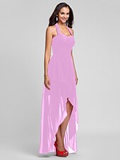 זול שמלות שושבינה-נשף / גזרת A קולר א-סימטרי / עד הריצפה שיפון שמלה לשושבינה  עם בד בהצלבה / תד נשפך