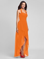 זול שמלות שושבינה-נשף / גזרת A קולר א-סימטרי / עד הריצפה שיפון שמלה לשושבינה  עם בד בהצלבה / תד נשפך