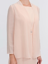 voordelige Met Jas-Strand Bruiloft Twee Delige Sheath Moeder van de Bruid Jurk Bruids Gast Elegante Plus Size Edelsteenhals Thee Lengte Chiffon Mouwloos Wrap Inbegrepen met Ceintuur  Riem Plooien Beading 2025