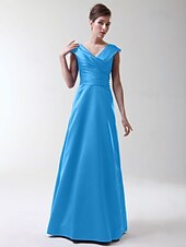 cheap Bridesmaid Dresses-Princess / A-Line V Neck Floor Length Stretch Satin Bridesmaid Dress with Criss Cross